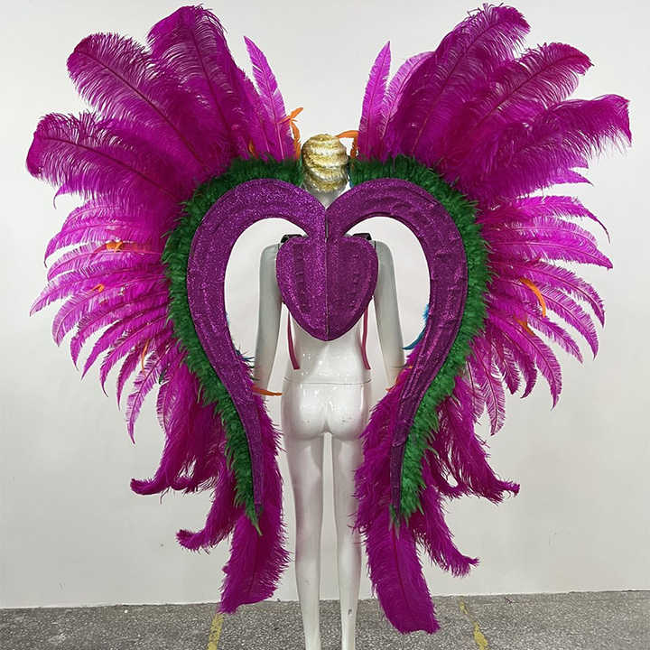 Colorful Brazilian Samba Dance Costumes with Feather Headdress and Wings for Carnival and Stage Shows