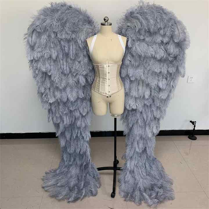 Stunning Grey Ostrich Angel Wings, a Must - have for Creating Ambiance in Photoshoots and Fashion Shows