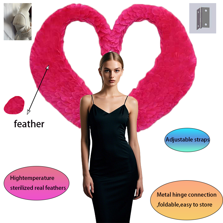 Rose Red Heart-shaped Design Feather wings Role Play Props Performance Angel wings