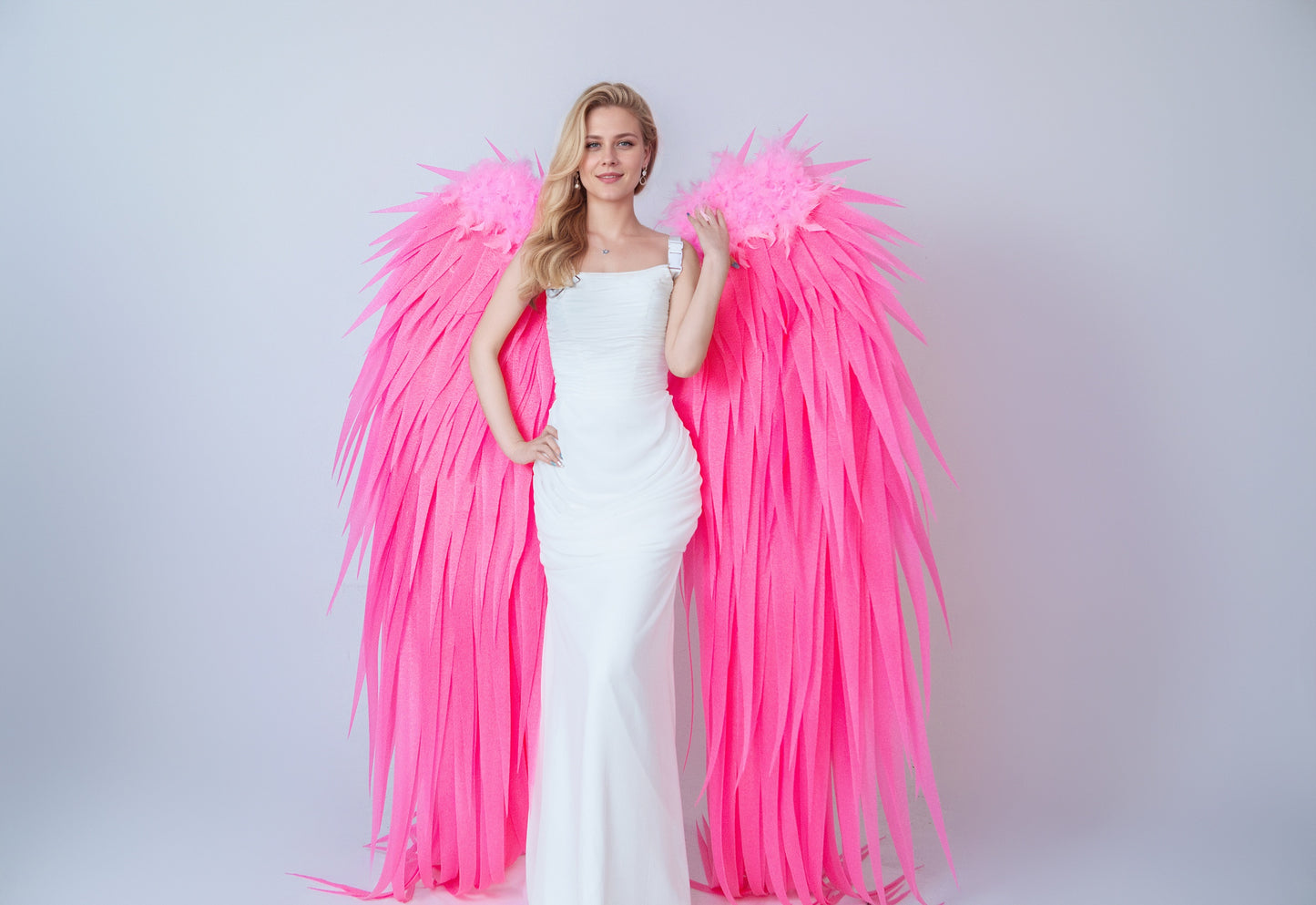 Handmade extra Long pink Foam Archangel wings for Wedding Photography and Event Performances