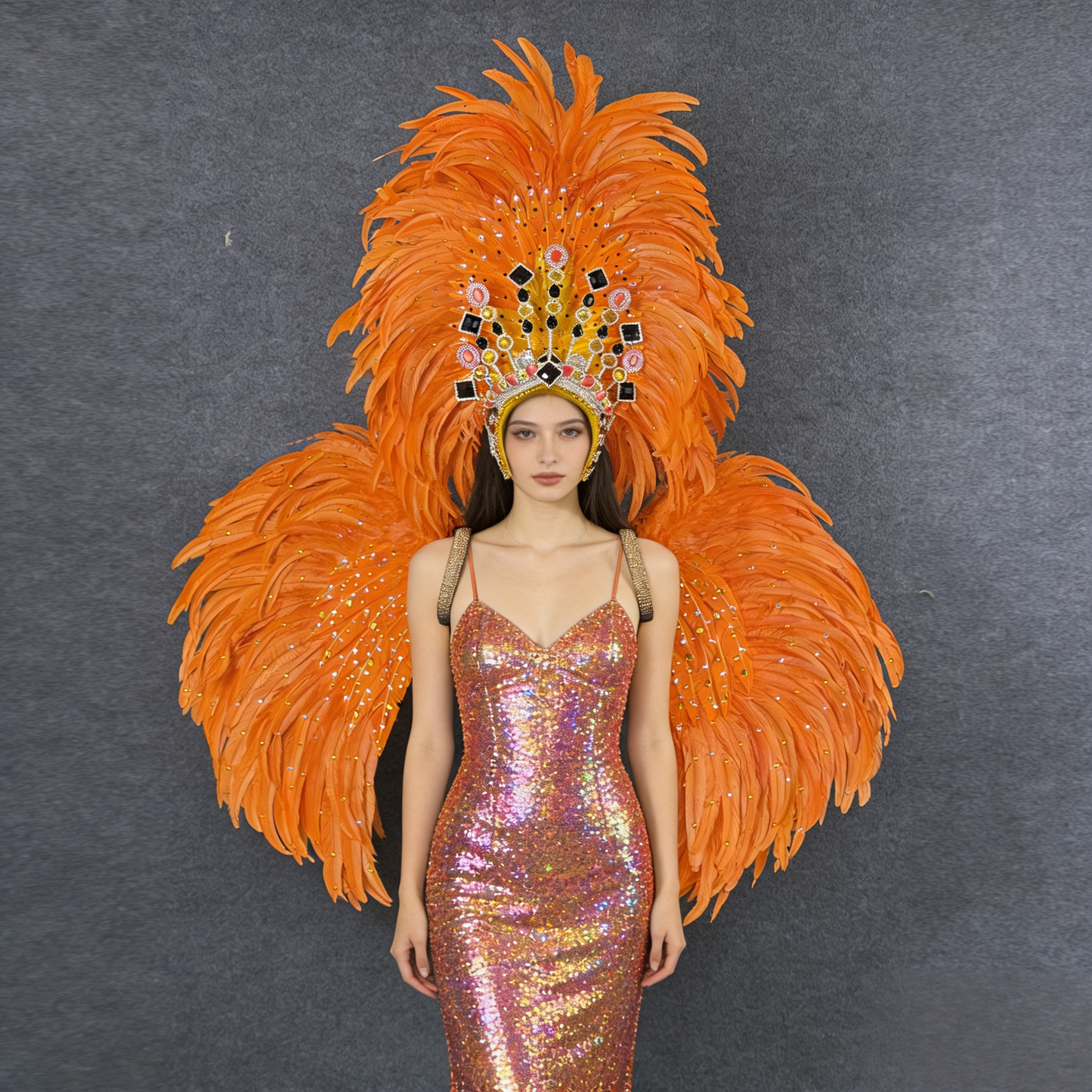 Women's Luxury Brazilian Carnival Samba Costume, Glamorous Exaggerated Stage Wear with Sequin & Feather Headdress, High Custom Style for Celebrations