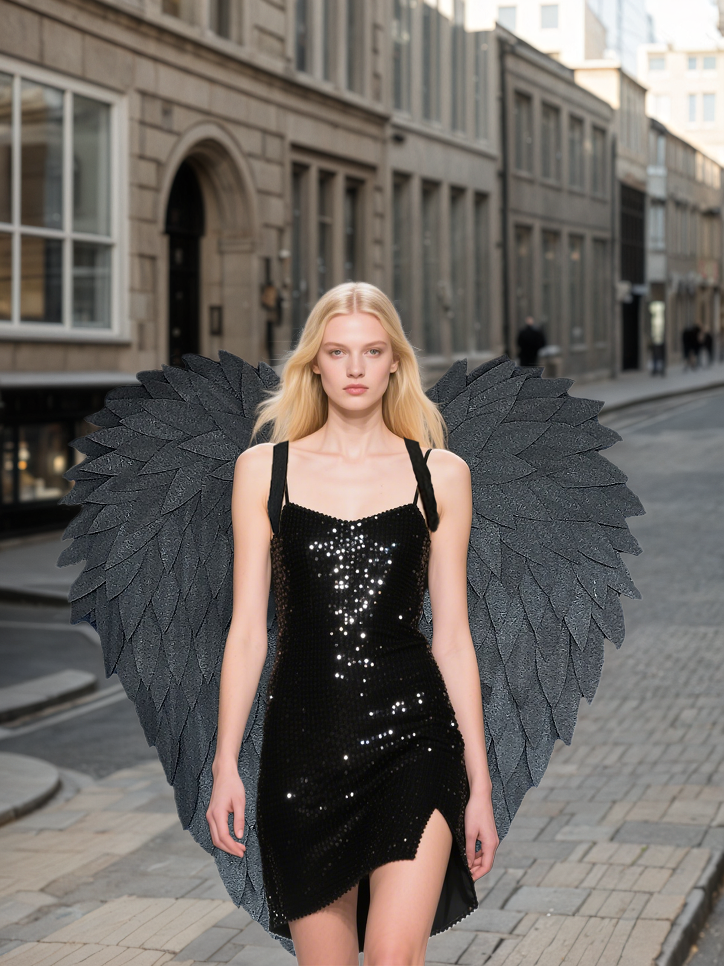 Heart-shaped black foam cotton photography angel wings, specially crafted for cosplay activities.