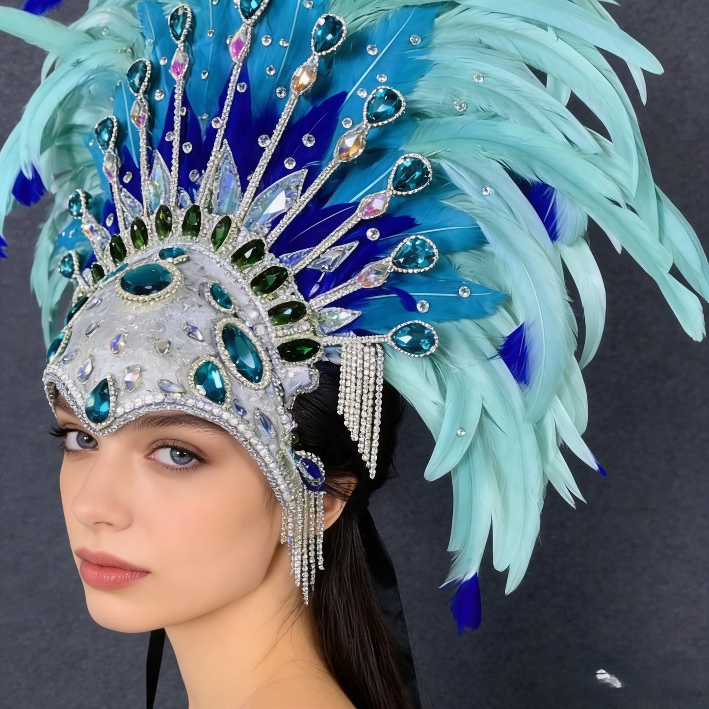 Custom Blue Headdress, Performance Props for Stage Show, Amusement Park Parade & Carnival
