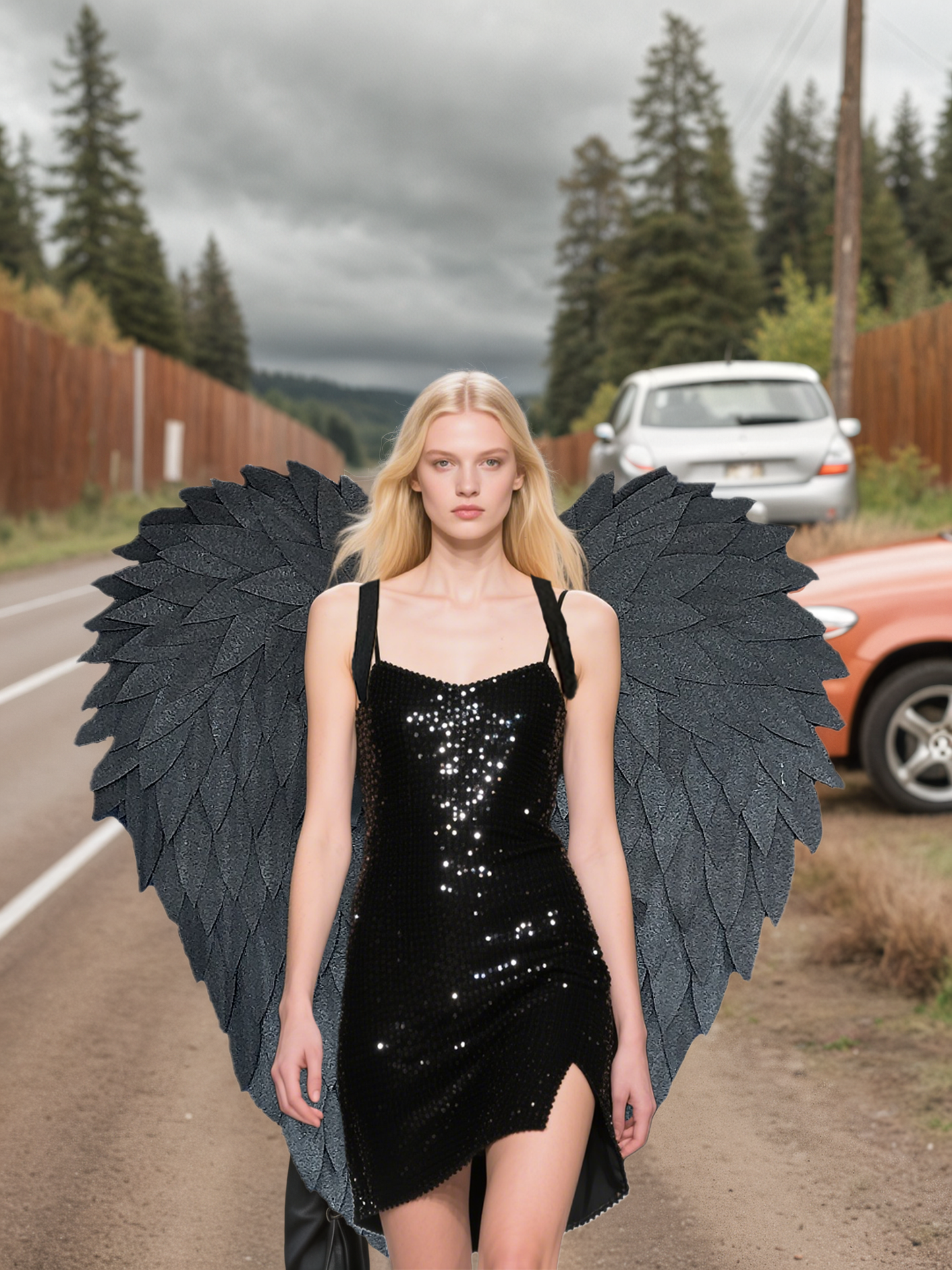 Heart-shaped black foam cotton photography angel wings, specially crafted for cosplay activities.