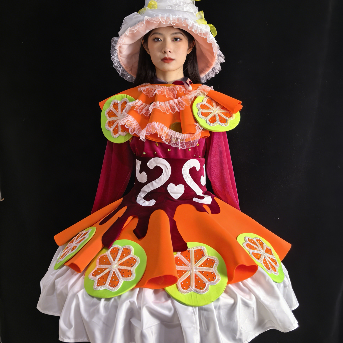 Orange Theme Creative Performance Costume, Orange Slice Decor Multi-Layer Tutu Skirt, Fun Themed Outfit