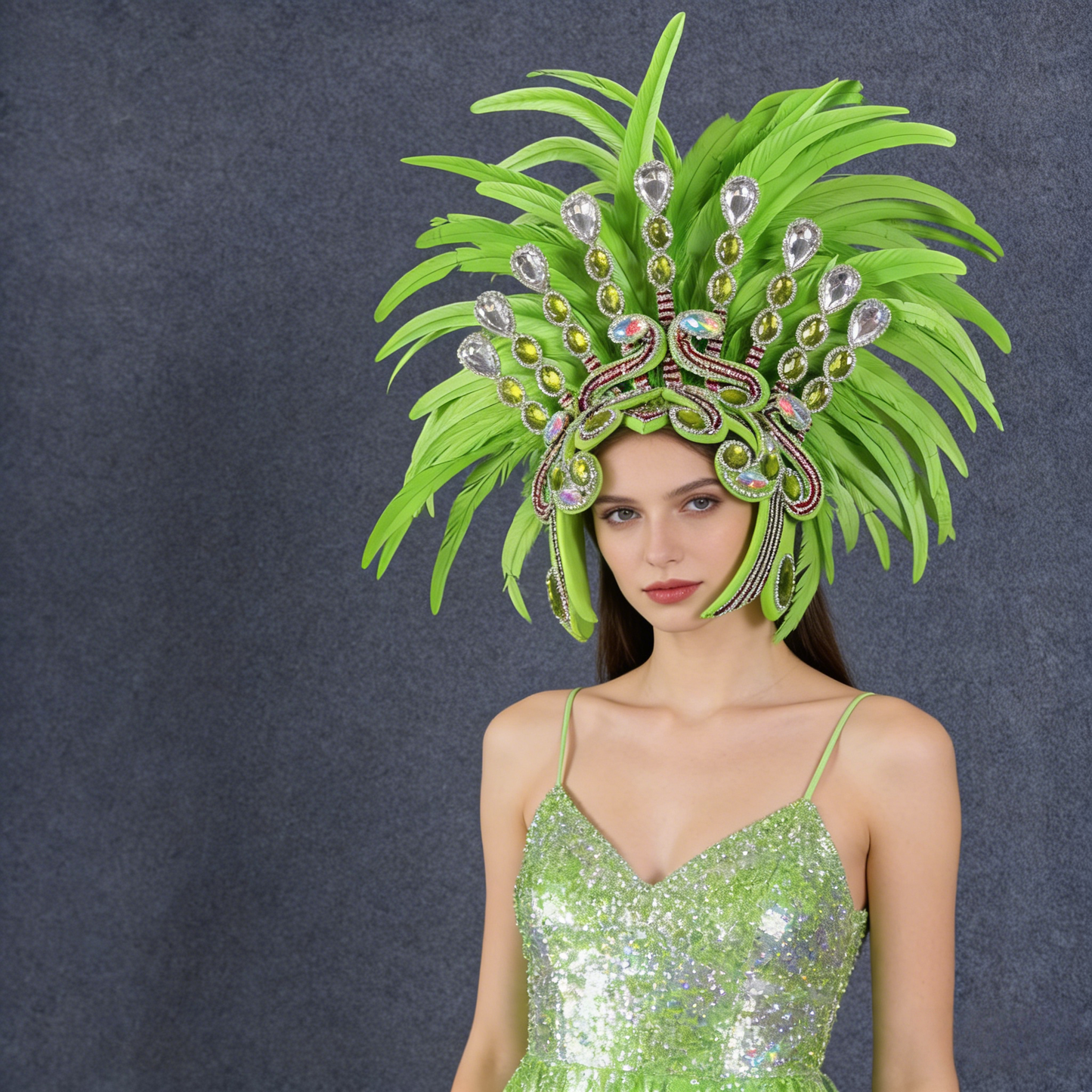 Green Vibrant Samba Headdress, For Parades, Performances, Celebrations & Catwalk Shows