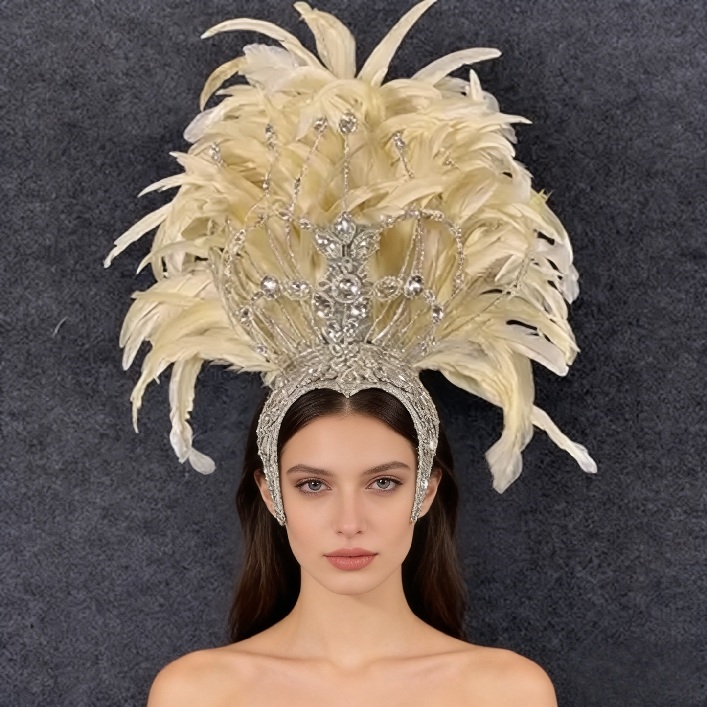 Custom White Sparkling Crystal Headdress, Performance Props for Amusement Park & Carnival Parade