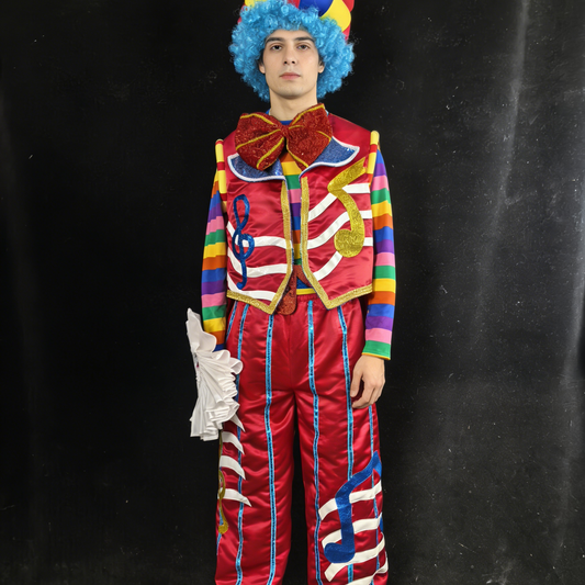 Colorful Striped Clown Costume, Red & Gold Decor Bow Tie Style Stage Outfit, Circus Theme Performance Wear