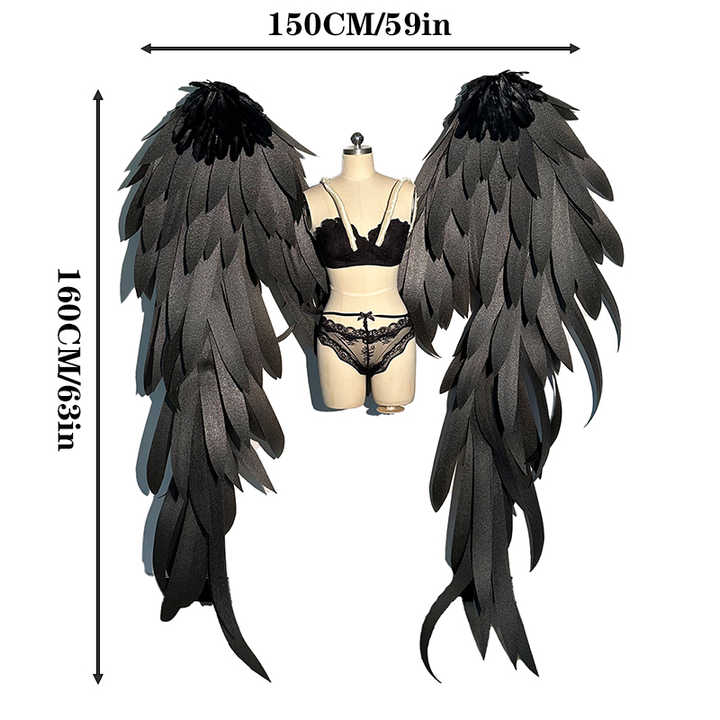 Wholesale Foam Cotton Adult Large Black Angel Wings for Cosplay, Holiday Costumes and Stage Performances