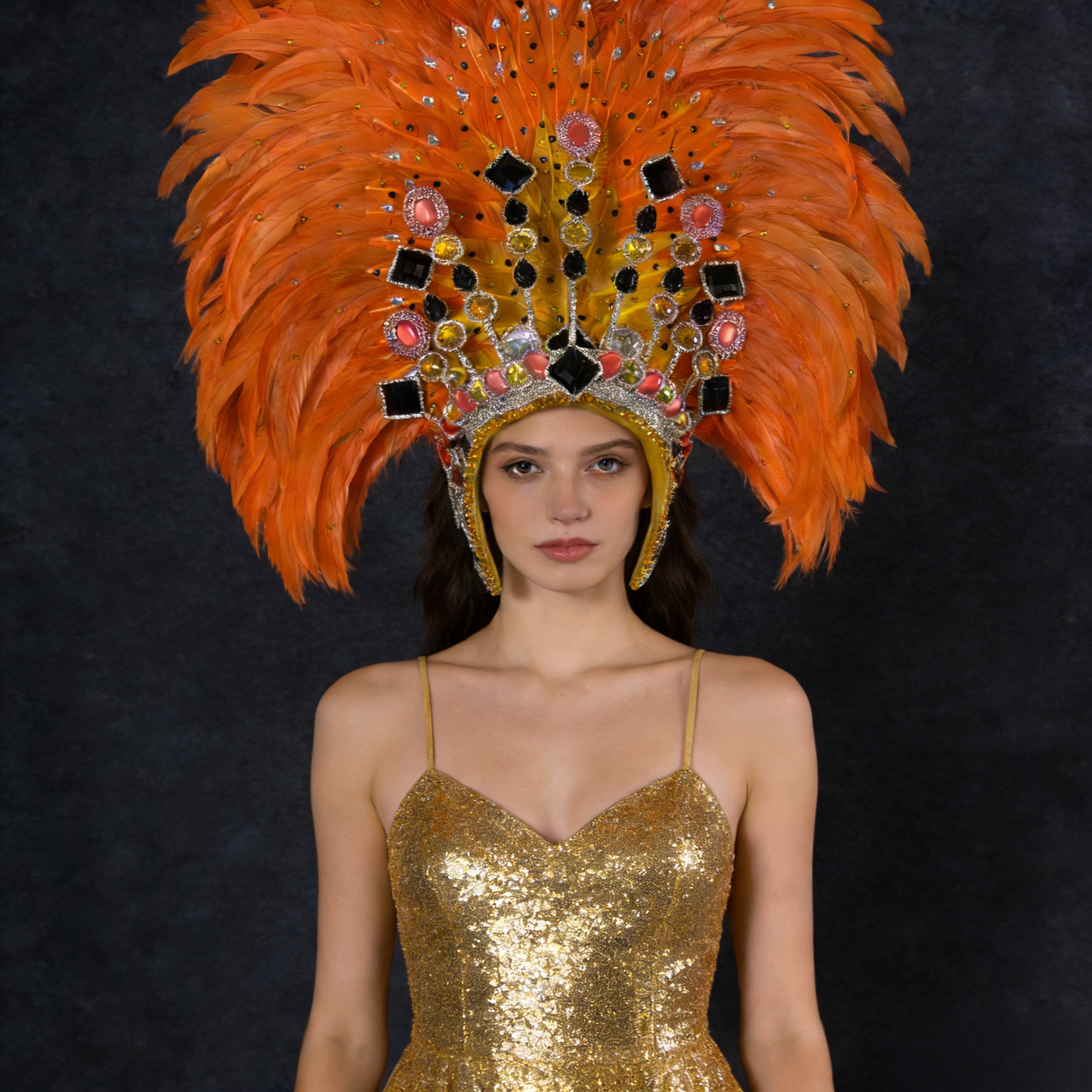 Women's Luxury Brazilian Carnival Samba Costume, Glamorous Exaggerated Stage Wear with Sequin & Feather Headdress, High Custom Style for Celebrations