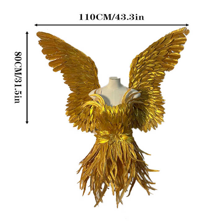 Custom Handmade Gold Feather Angel Wings for Stage Performances Fashion Shows and Photography Props
