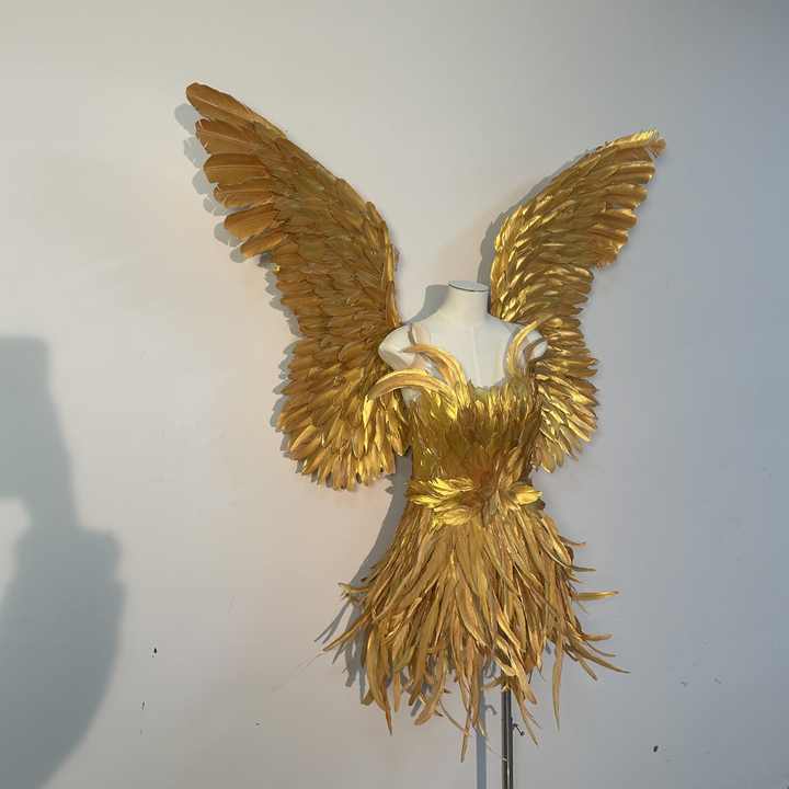 Custom Handmade Gold Feather Angel Wings for Stage Performances Fashion Shows and Photography Props
