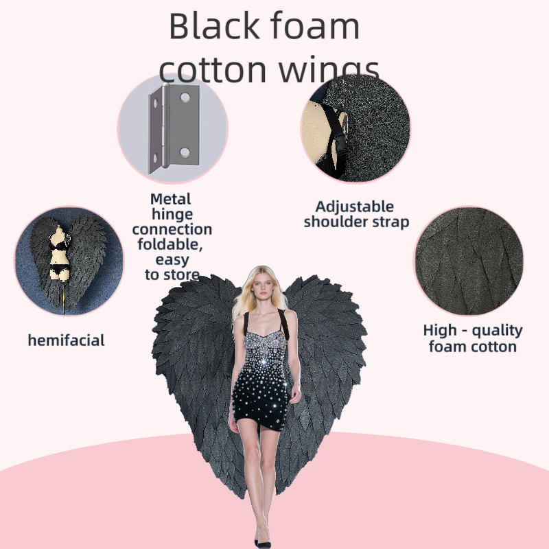 Heart-shaped black foam cotton photography angel wings, specially crafted for cosplay activities.