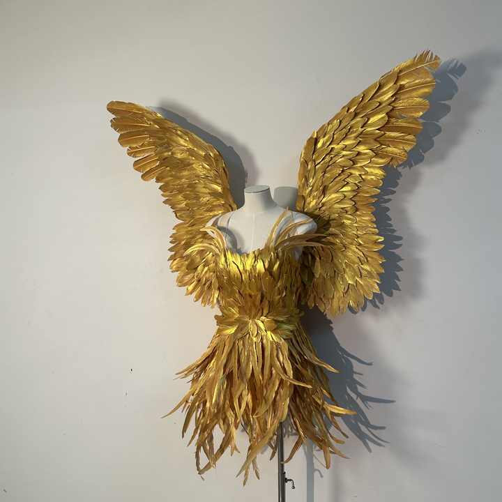 Custom Handmade Gold Feather Angel Wings for Stage Performances Fashion Shows and Photography Props