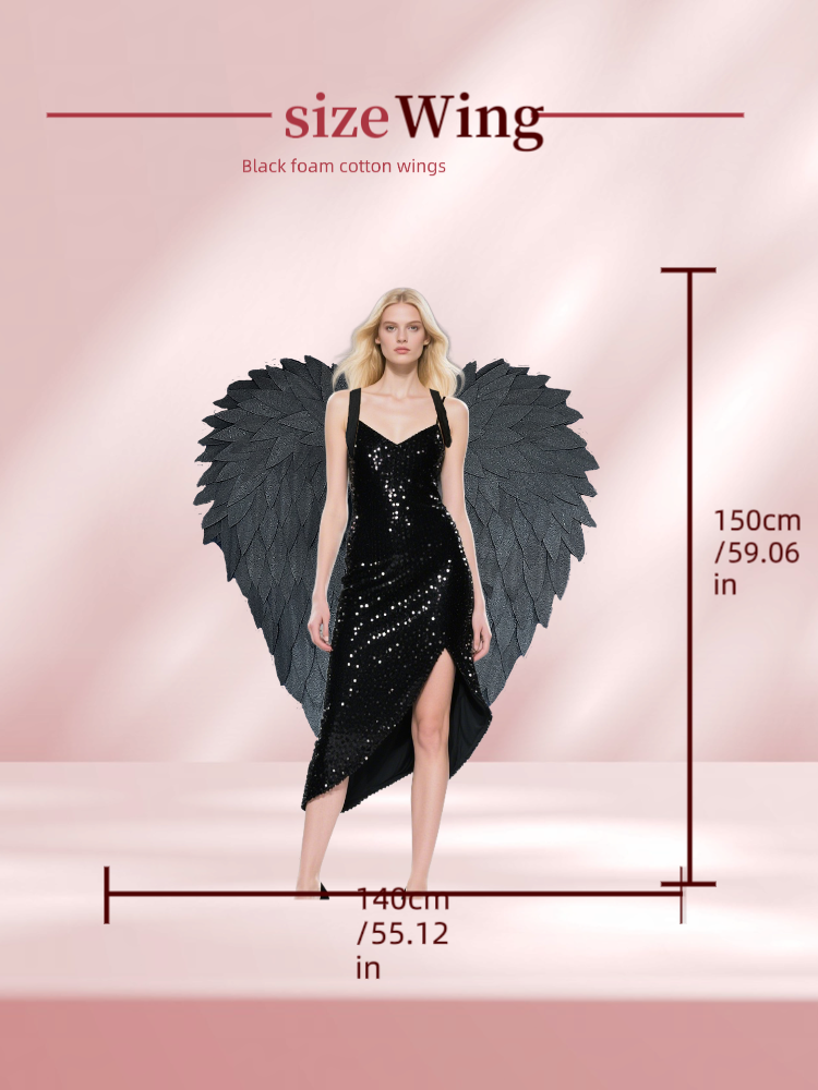 Heart-shaped black foam cotton photography angel wings, specially crafted for cosplay activities.