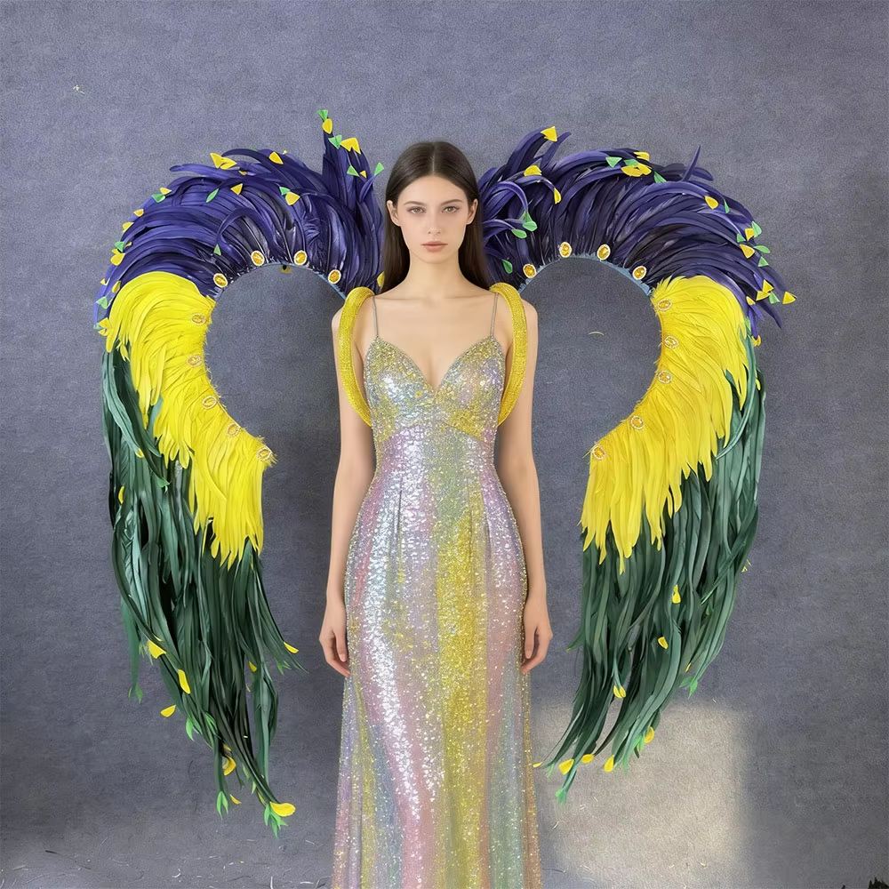 Custom Contrast Color Rooster Tail Wings, Performance Props for Opening Dance, Amusement Park Parades & Carnival Shows