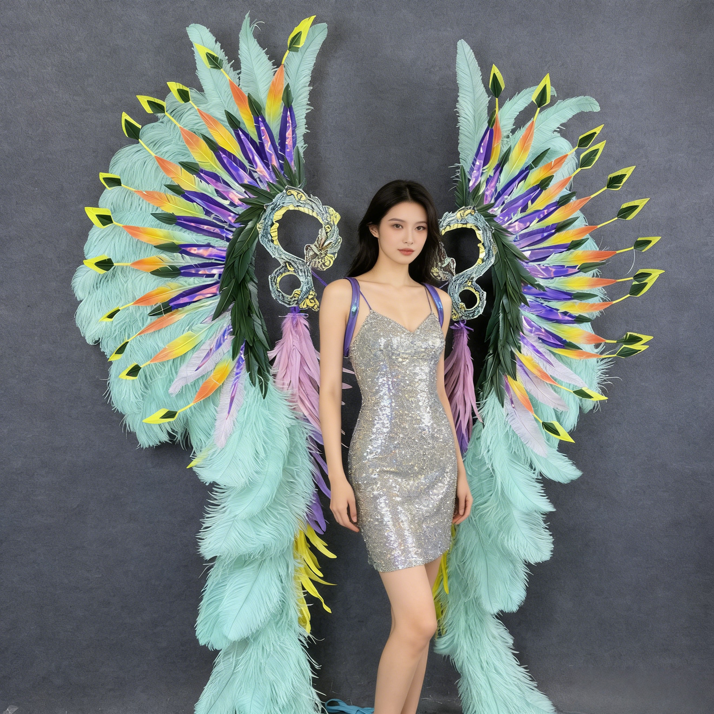 Custom Oversized Ostrich Feather Wings, Performance Props for Amusement Park Parade & Carnival Show