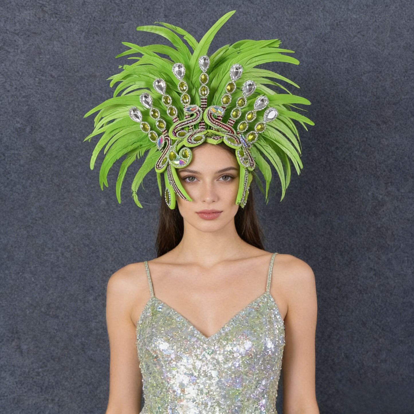 Green Vibrant Samba Headdress, For Parades, Performances, Celebrations & Catwalk Shows