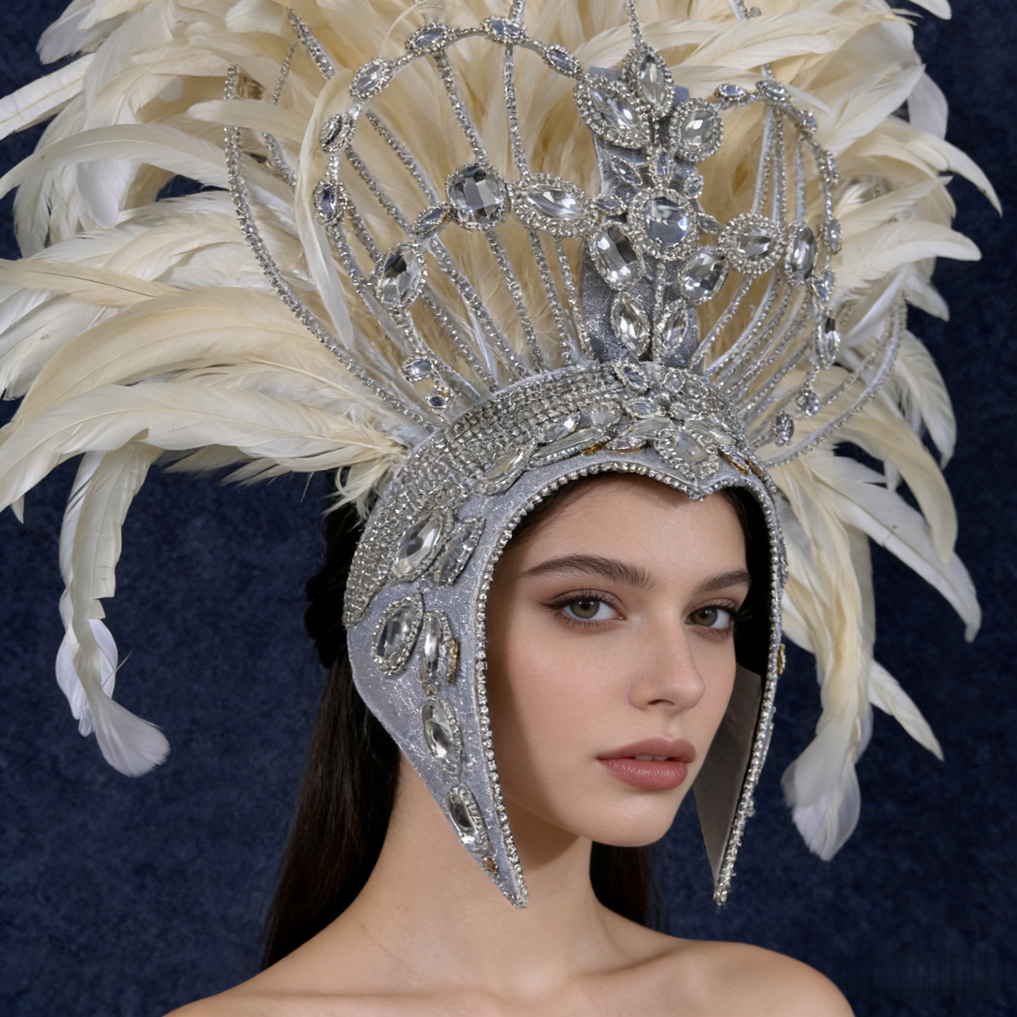 Custom White Sparkling Crystal Headdress, Performance Props for Amusement Park & Carnival Parade