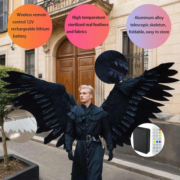 Customizable Mechanical Articulated Angel Wings with Motorized Folding for Halloween Costume and Parties