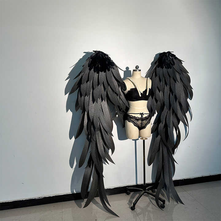 Wholesale Foam Cotton Adult Large Black Angel Wings for Cosplay, Holiday Costumes and Stage Performances