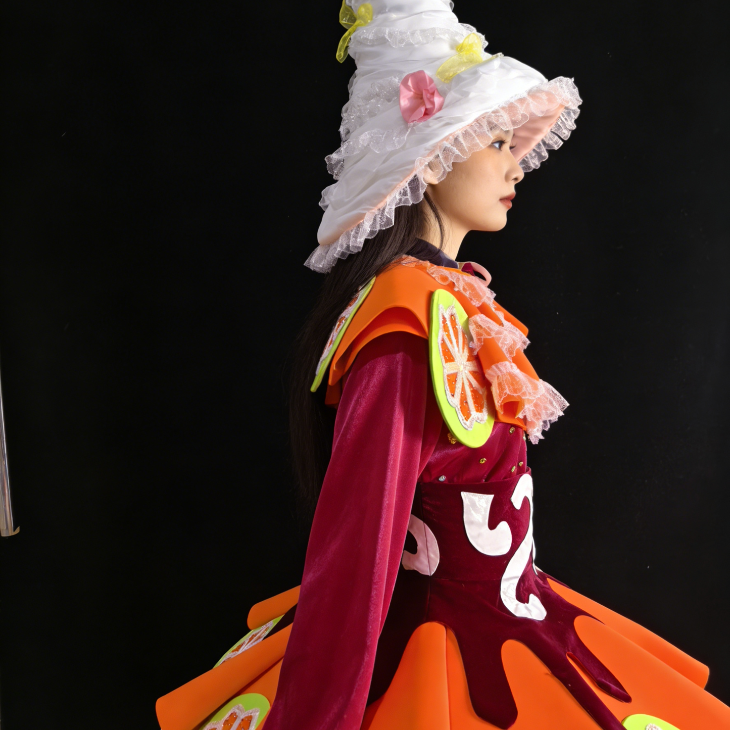 Orange Theme Creative Performance Costume, Orange Slice Decor Multi-Layer Tutu Skirt, Fun Themed Outfit