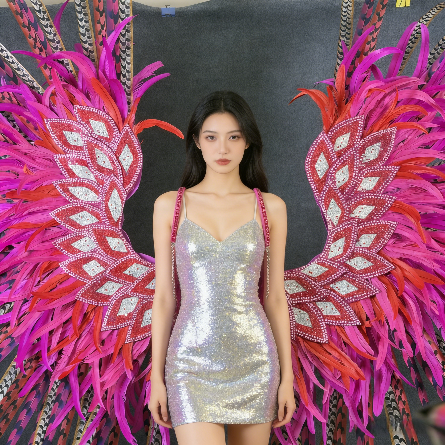 Custom Rose Red Samba Parade Wings, Amusement Park & Carnival Performance Props