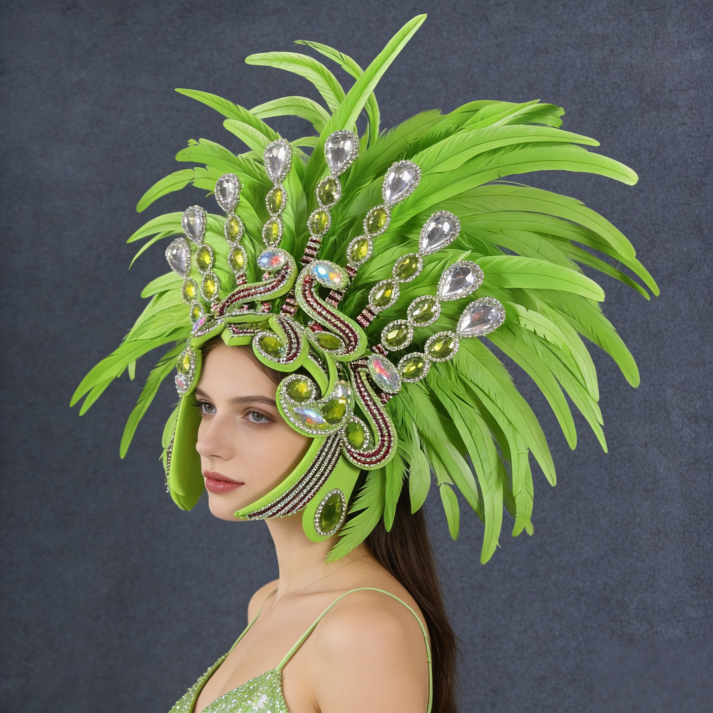 Green Vibrant Samba Headdress, For Parades, Performances, Celebrations & Catwalk Shows