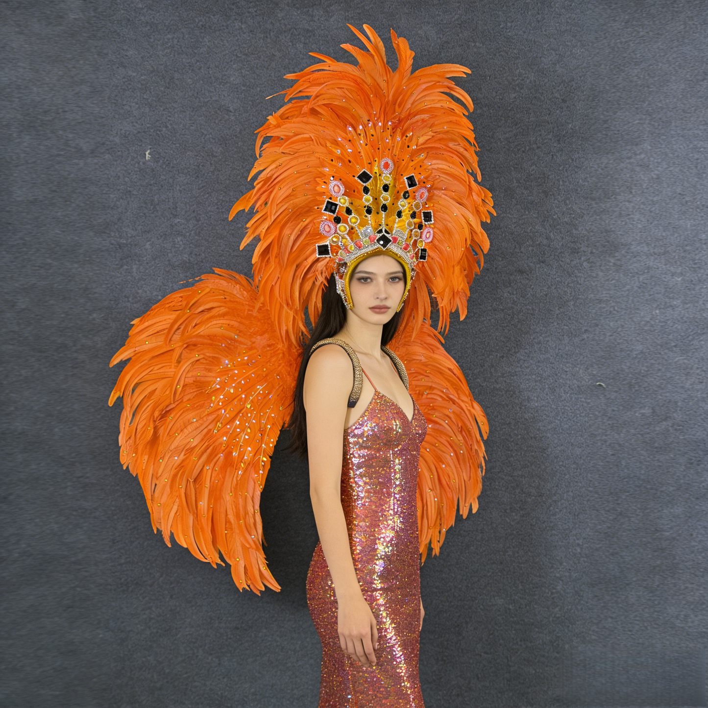 Women's Luxury Brazilian Carnival Samba Costume, Glamorous Exaggerated Stage Wear with Sequin & Feather Headdress, High Custom Style for Celebrations