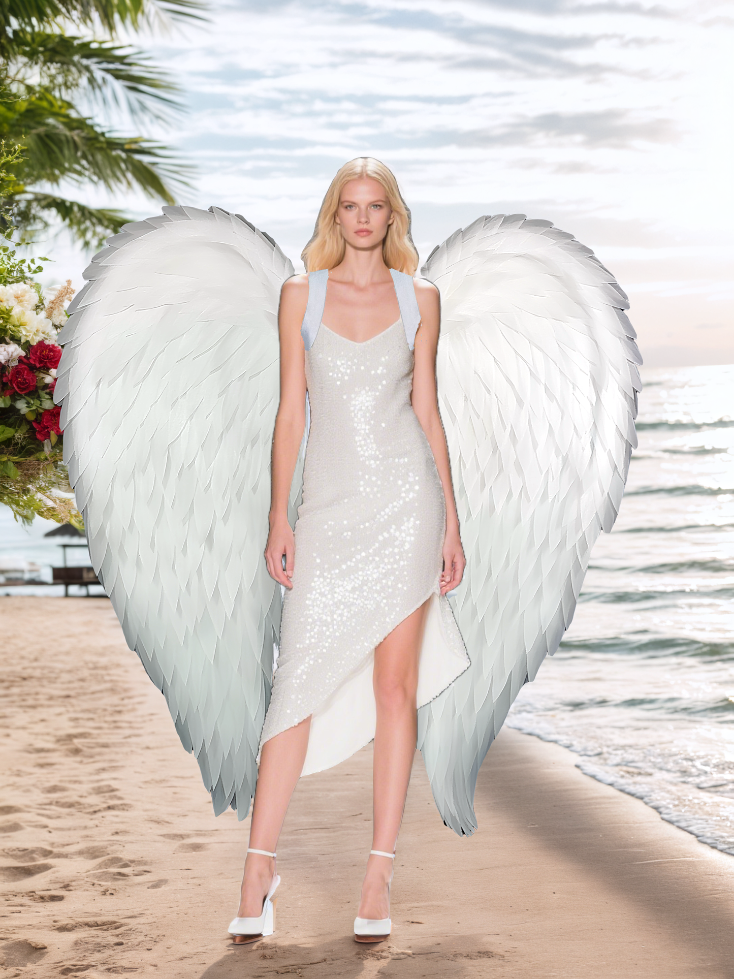 Premium White Angel Wings - Oversized Foam Cotton Costume Accessory, Suitable for Fashion Styling, Photo Shoots and Special Events