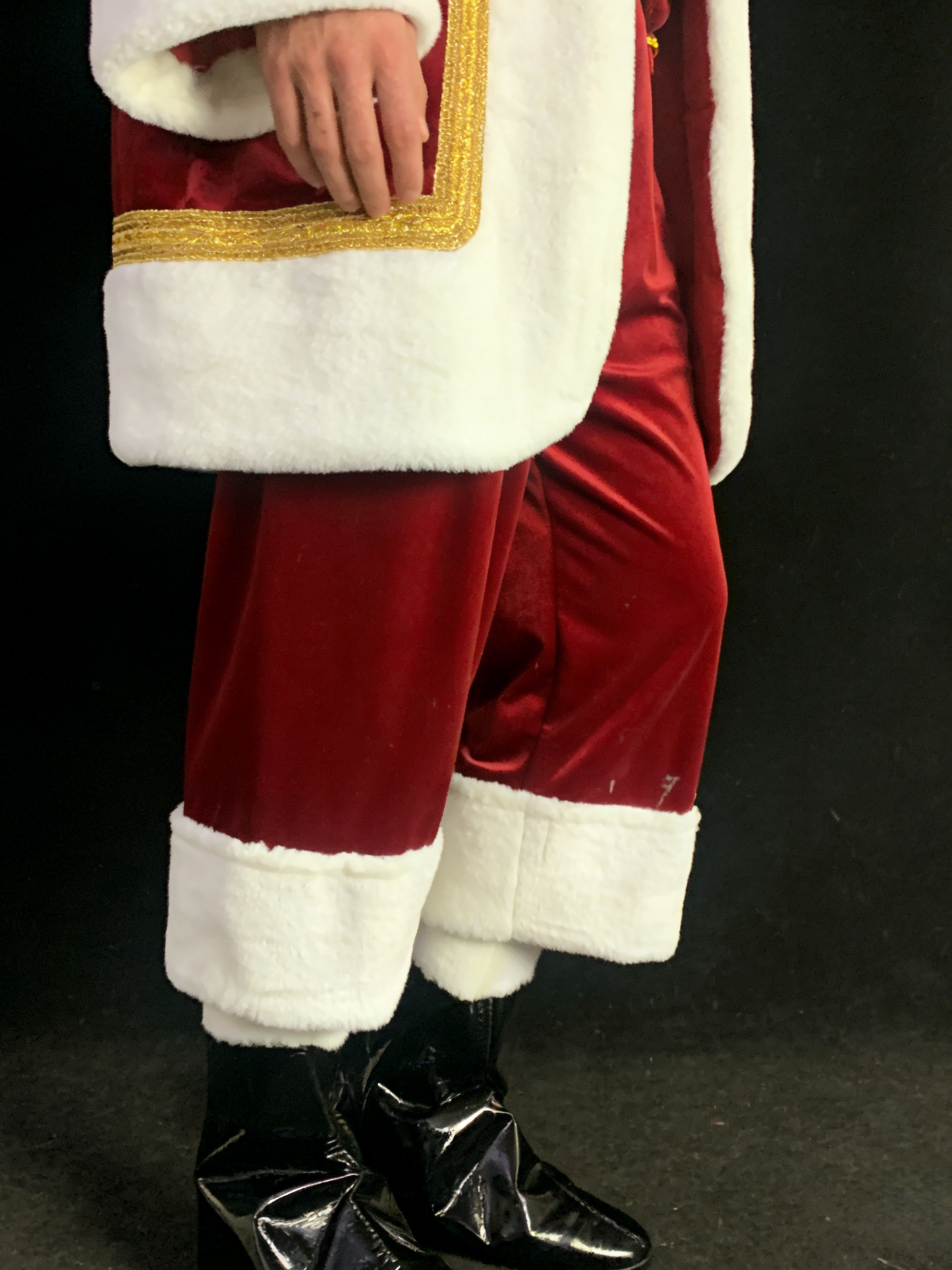 Men's Christmas Theme Performance Costume, Burgundy Velvet White Fur Gold Trim Outfit, Santa Style Stage Wear