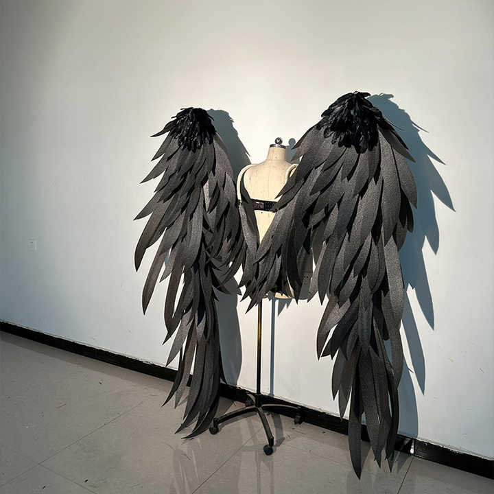 Wholesale Foam Cotton Adult Large Black Angel Wings for Cosplay, Holiday Costumes and Stage Performances