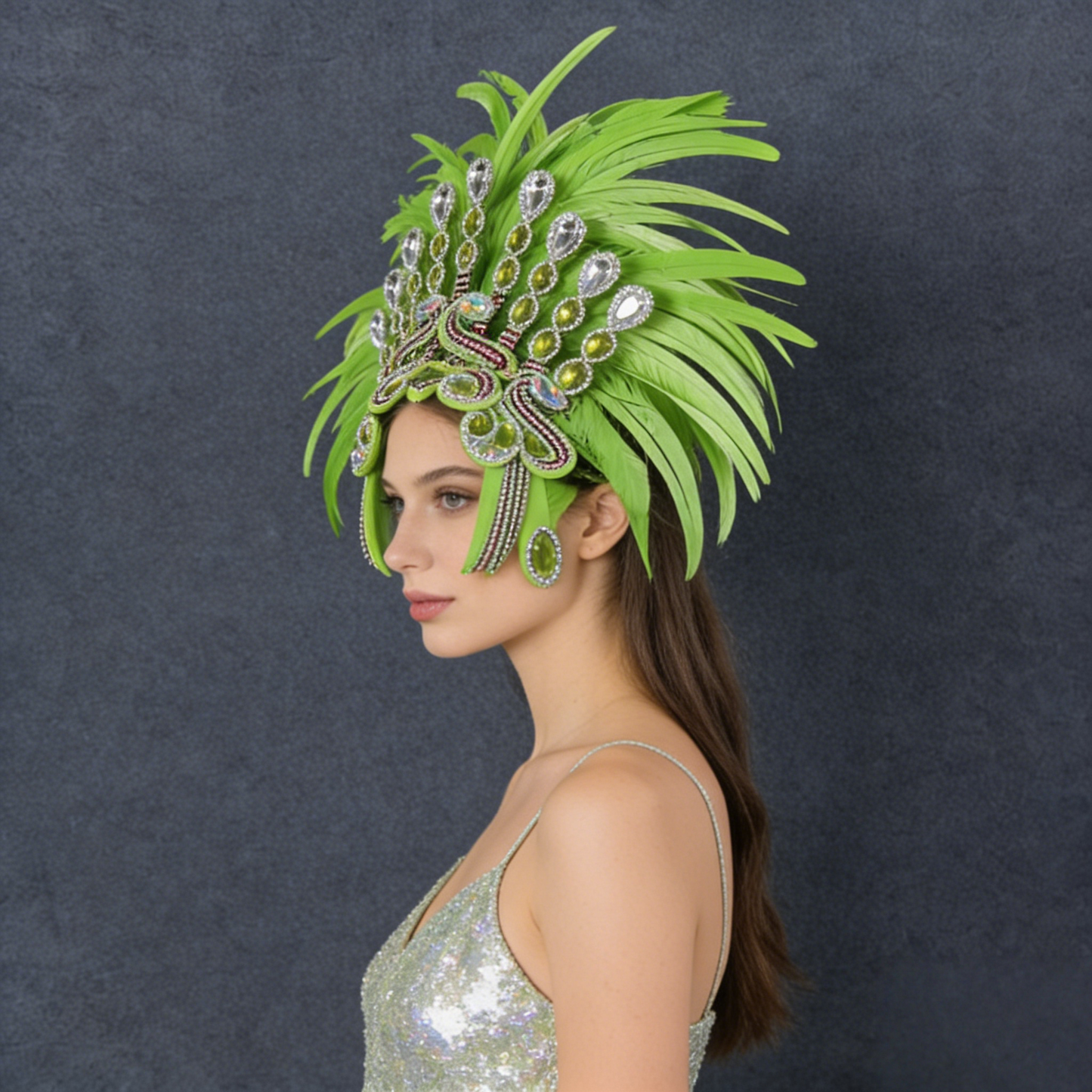 Green Vibrant Samba Headdress, For Parades, Performances, Celebrations & Catwalk Shows