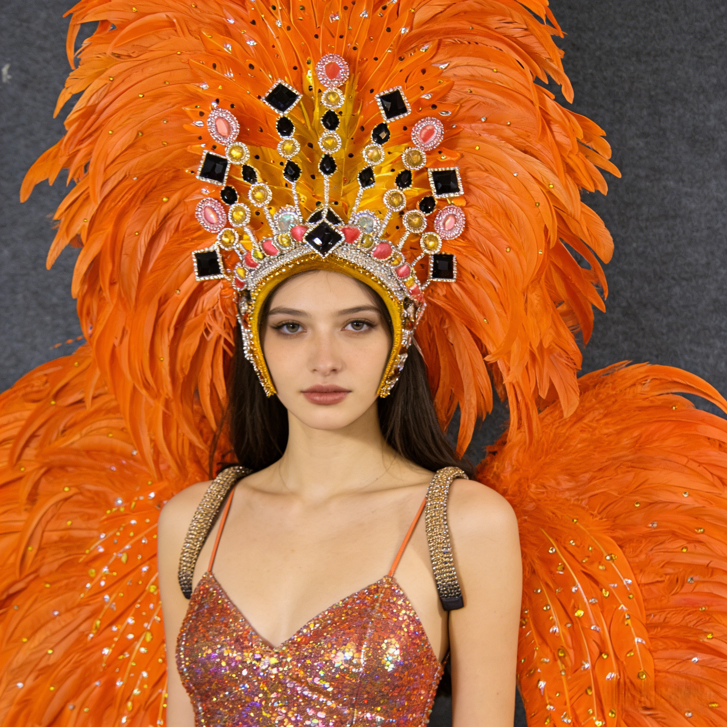 Women's Luxury Brazilian Carnival Samba Costume, Glamorous Exaggerated Stage Wear with Sequin & Feather Headdress, High Custom Style for Celebrations