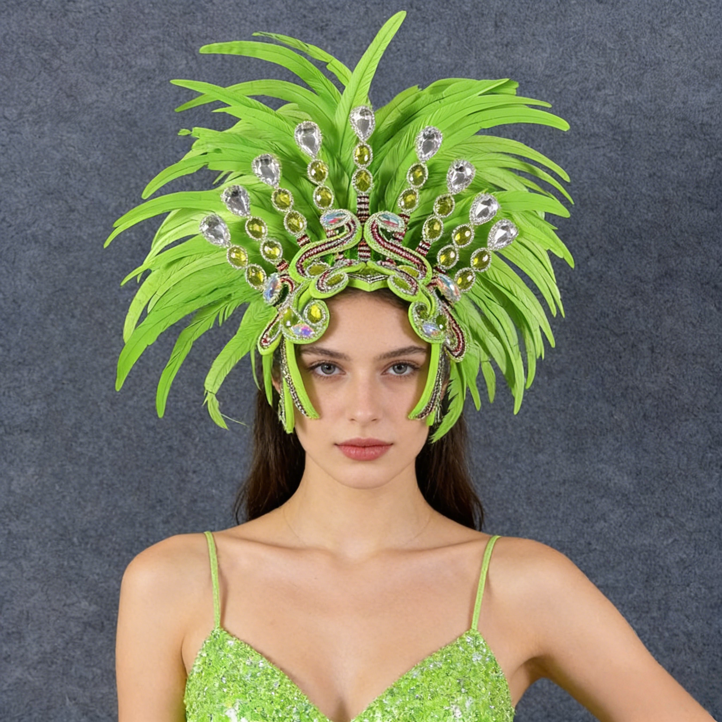Green Vibrant Samba Headdress, For Parades, Performances, Celebrations & Catwalk Shows