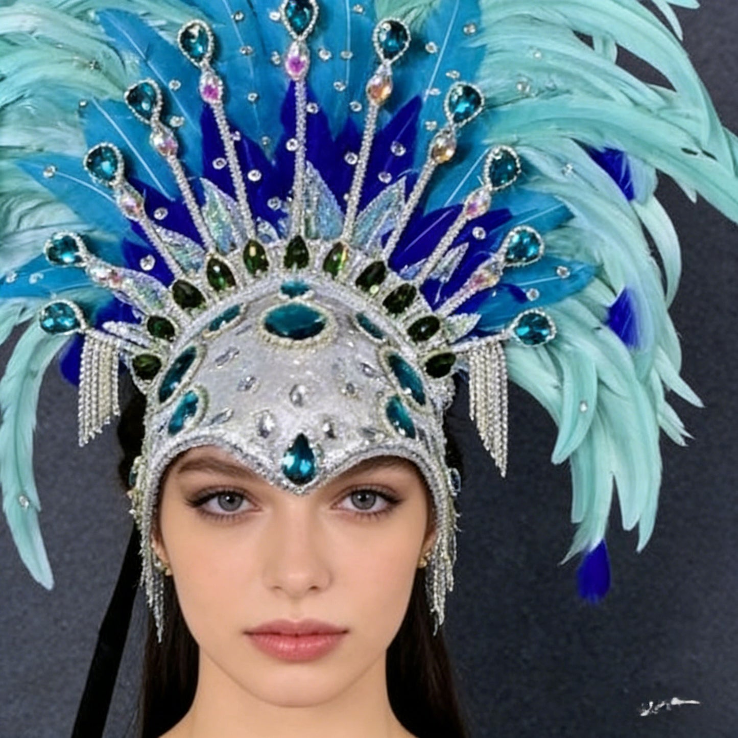Custom Blue Headdress, Performance Props for Stage Show, Amusement Park Parade & Carnival