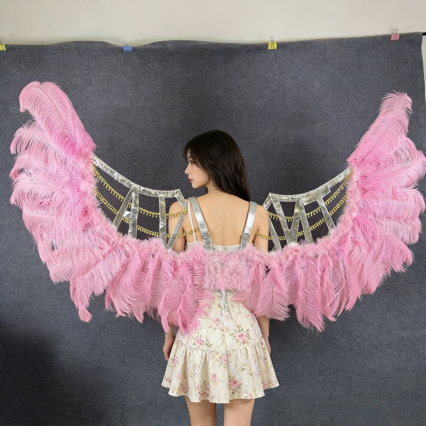 Pink Ostrich Feather Angel Wings, Custom Style for European & American Catwalk Shows