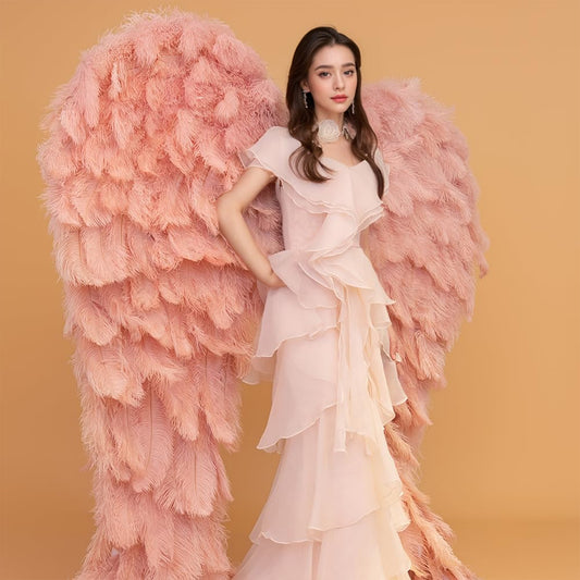 High Quality pink Ostrich Feather Adult Large Photography Angel wings