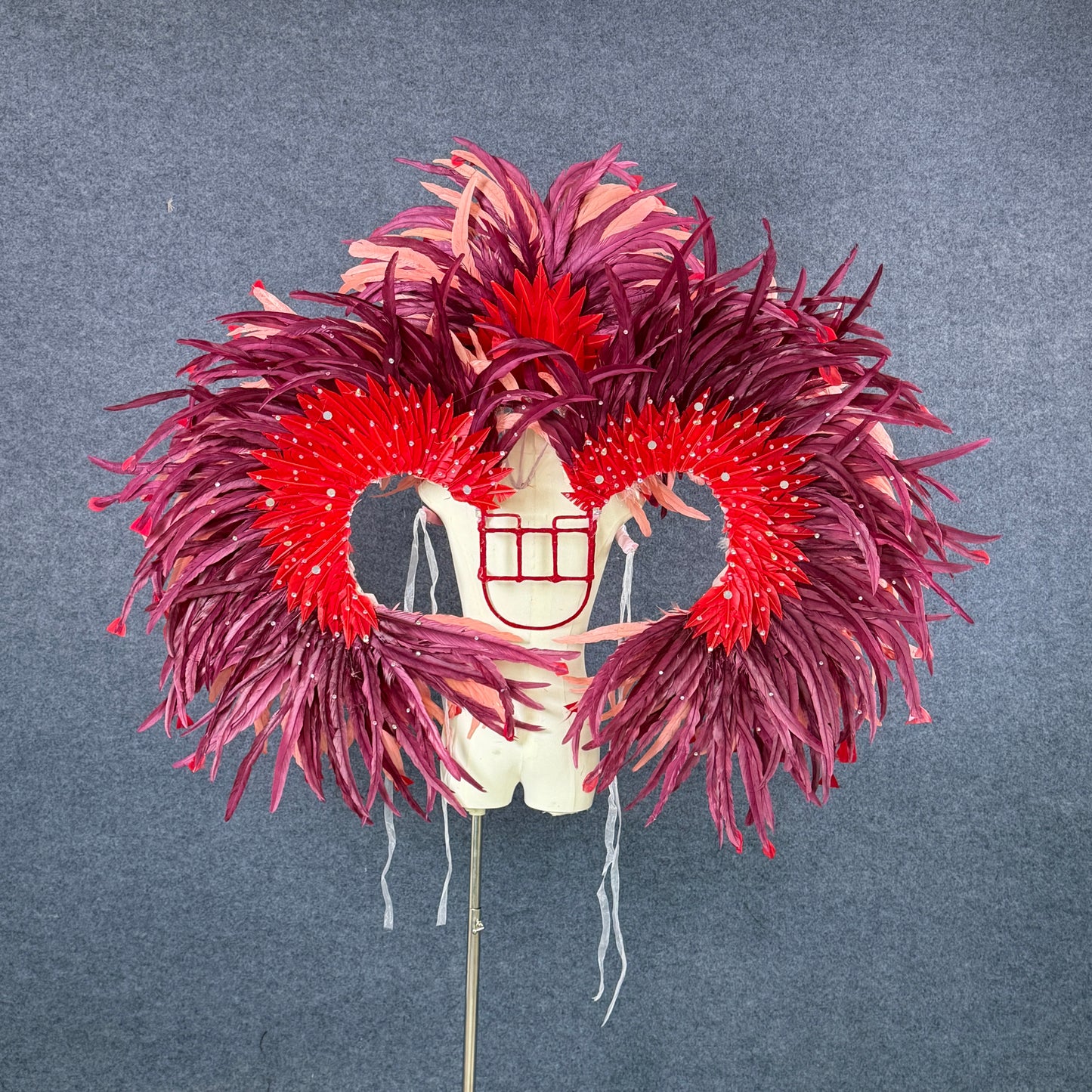 Luxury Pink Samba Feather Wings & Feather Headdress with Gorgeous Crystal Decoration, Brazilian Carnival Performance Props