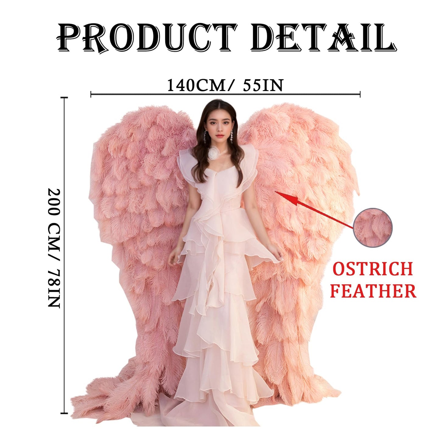 High Quality pink Ostrich Feather Adult Large Photography Angel wings