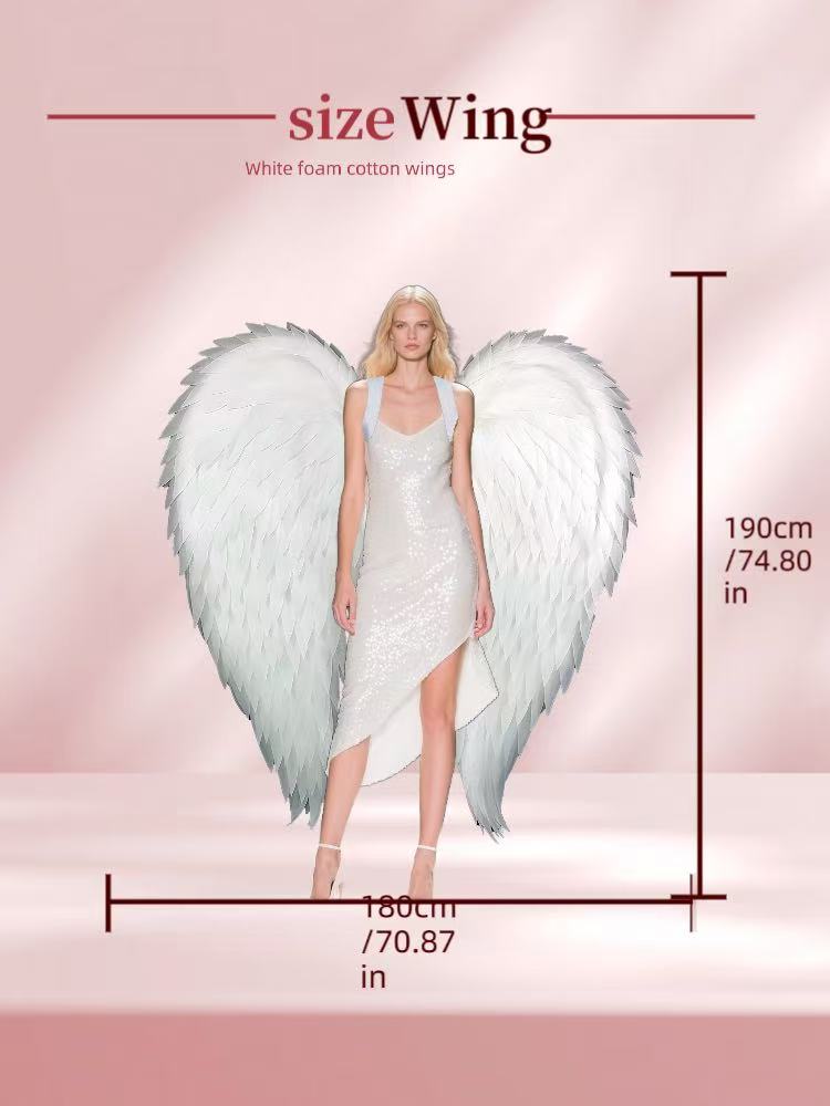 Premium White Angel Wings - Oversized Foam Cotton Costume Accessory, Suitable for Fashion Styling, Photo Shoots and Special Events
