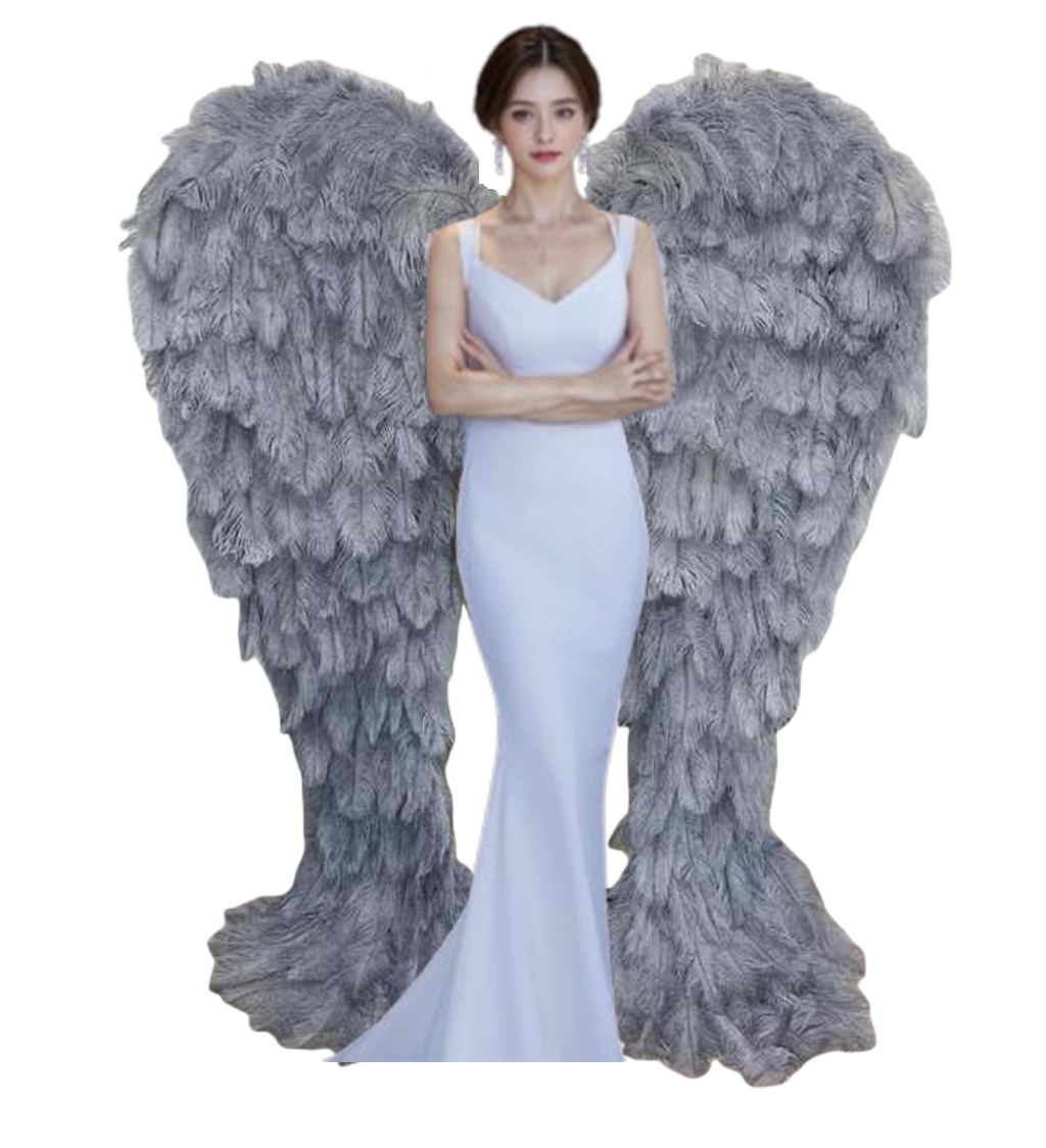 Stunning Grey Ostrich Angel Wings, a Must - have for Creating Ambiance in Photoshoots and Fashion Shows