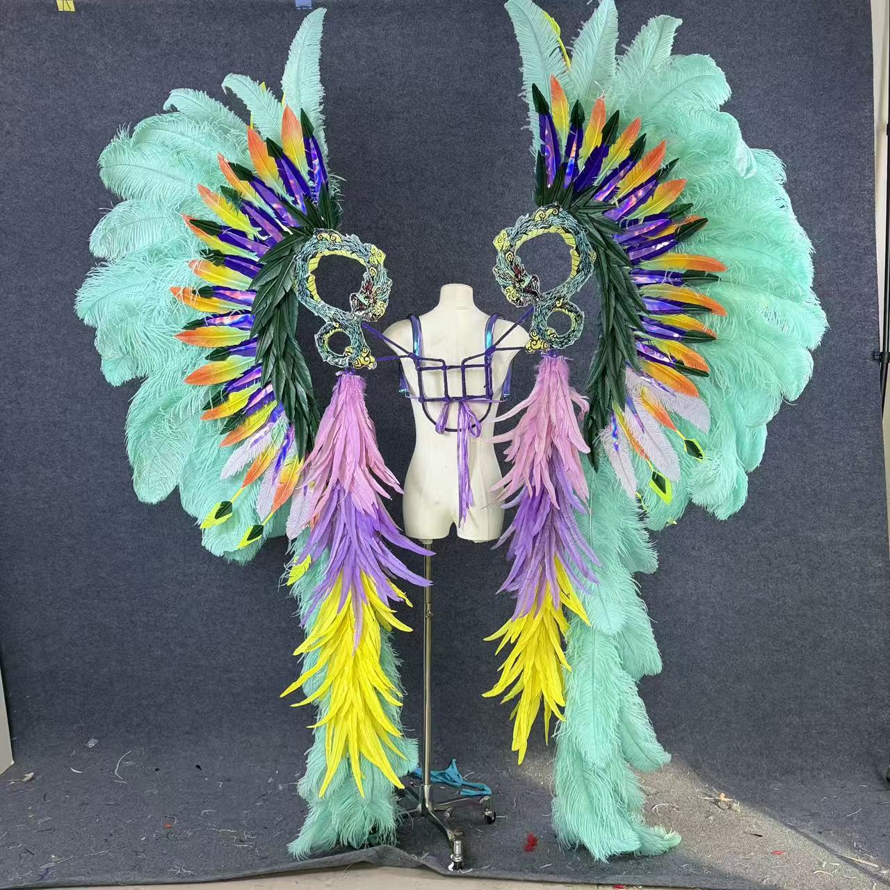 Custom Oversized Ostrich Feather Wings, Performance Props for Amusement Park Parade & Carnival Show