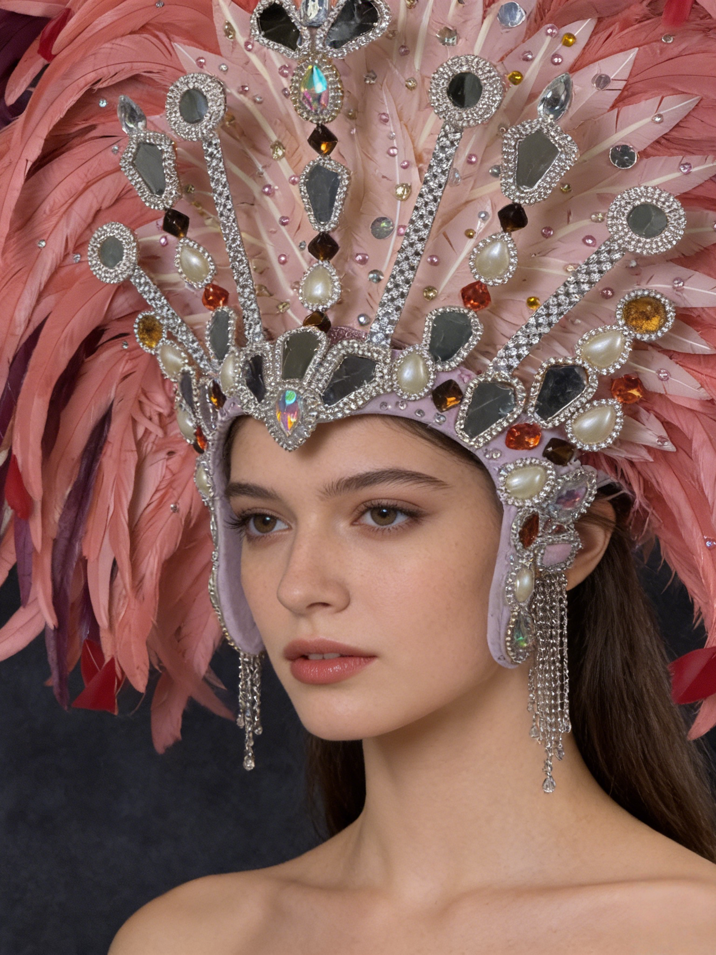 Luxury Pink Samba Feather Wings & Feather Headdress with Gorgeous Crystal Decoration, Brazilian Carnival Performance Props