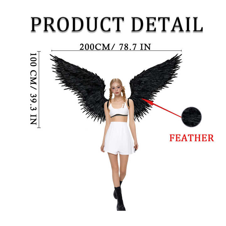 Custom Large Adult Black Feather Angel Wing Costume Photography wings
