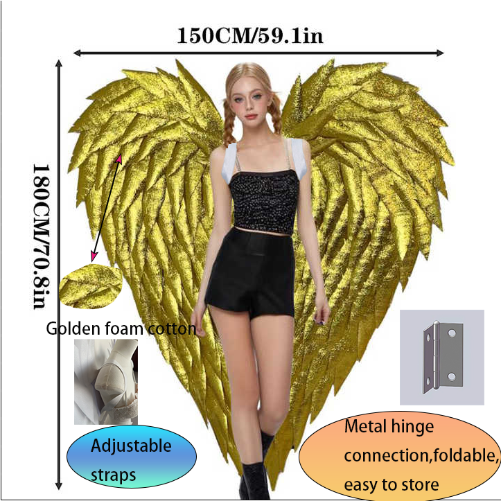 Custom Adults Large EPE Foam Golden Angel Wings for Cosplay Carnival Stage Shows and Photography Props Accessories