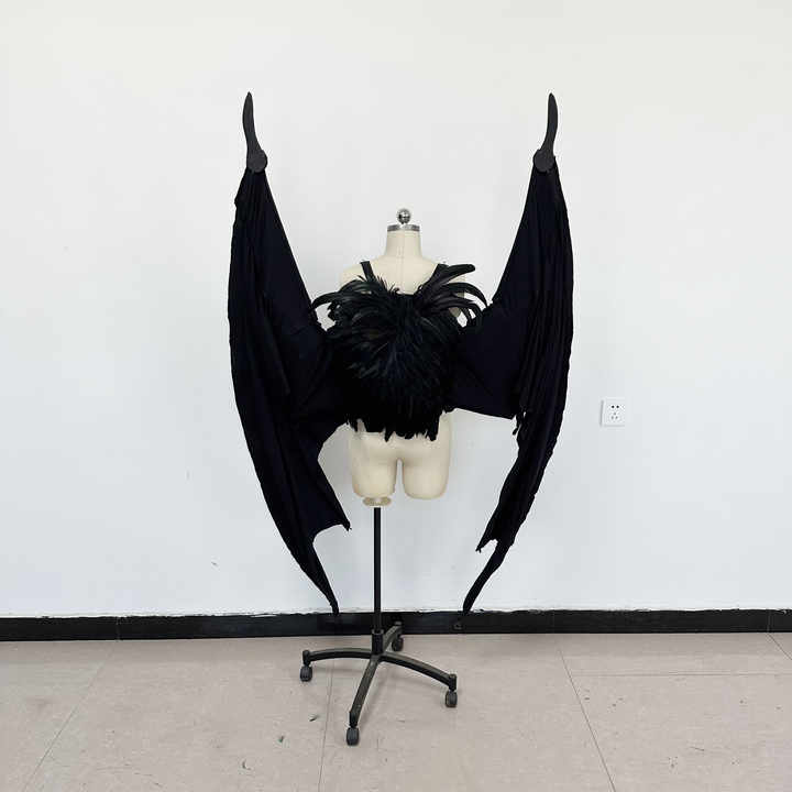 Factory Customized Black Electric Telescopic Black Bat Shaped Mechanical Angel wings Fashion Show Props Huge wings