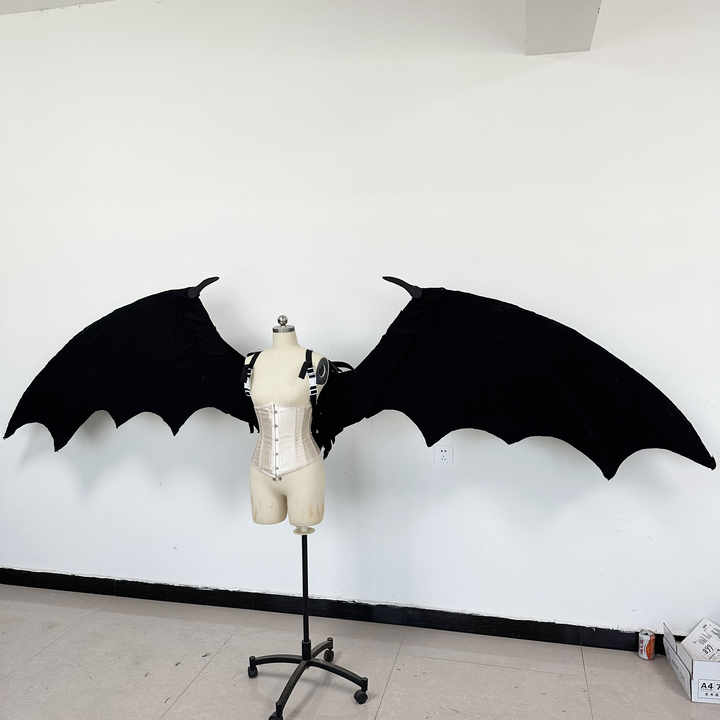 Factory Customized Black Electric Telescopic Black Bat Shaped Mechanical Angel wings Fashion Show Props Huge wings