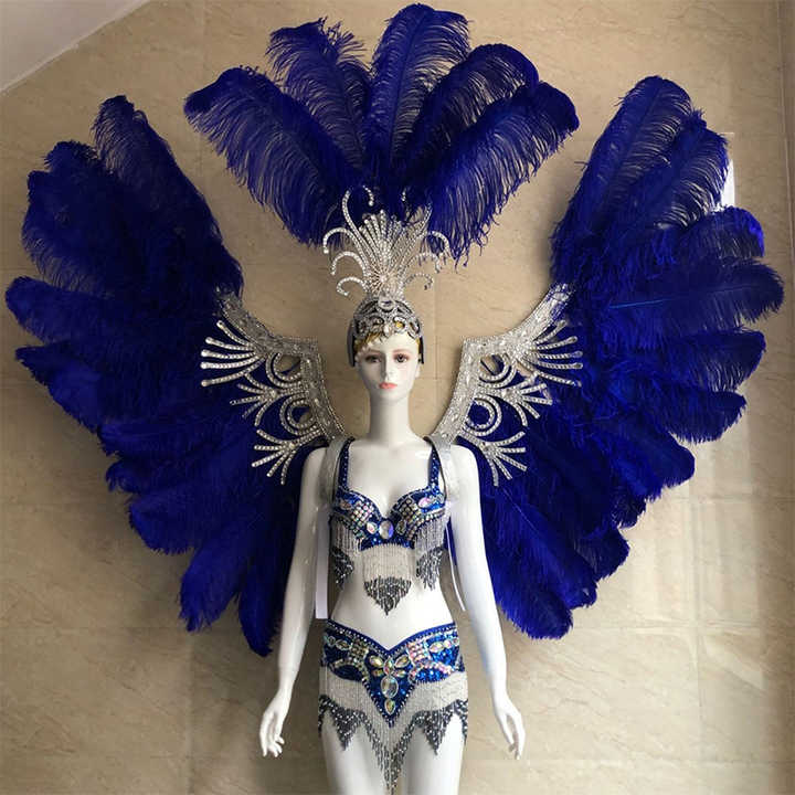 Samba Music Festival Opening Stage Performance Costume Ostrich Feather Wings Adult Party Parade Costume