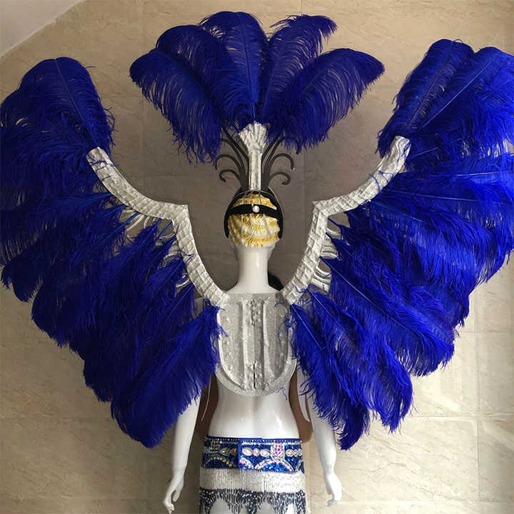 Samba Music Festival Opening Stage Performance Costume Ostrich Feather Wings Adult Party Parade Costume